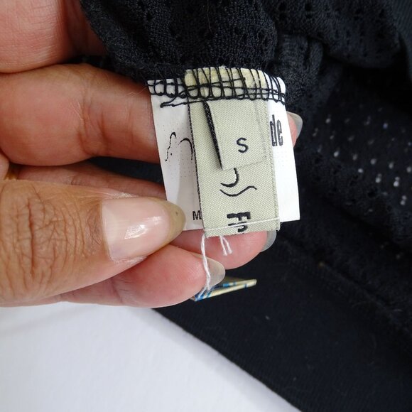 France Mode Black Mesh Studded Star Graphic Top Women Size S 3/4 Sleeve FLAW - Picture 4 of 12